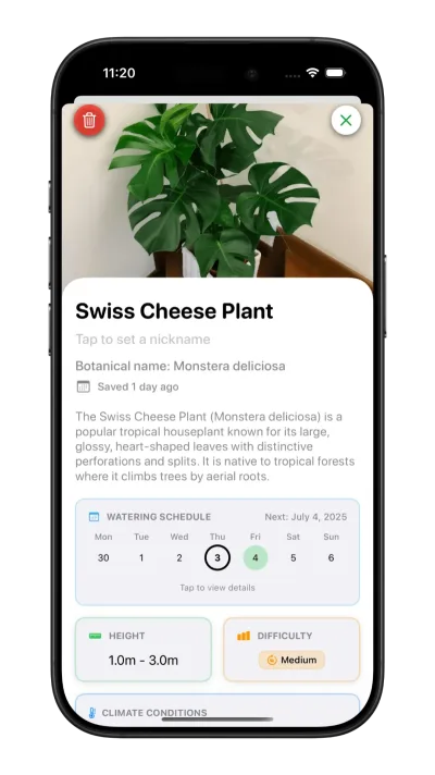 Greenie app screen showing AI plant identification results