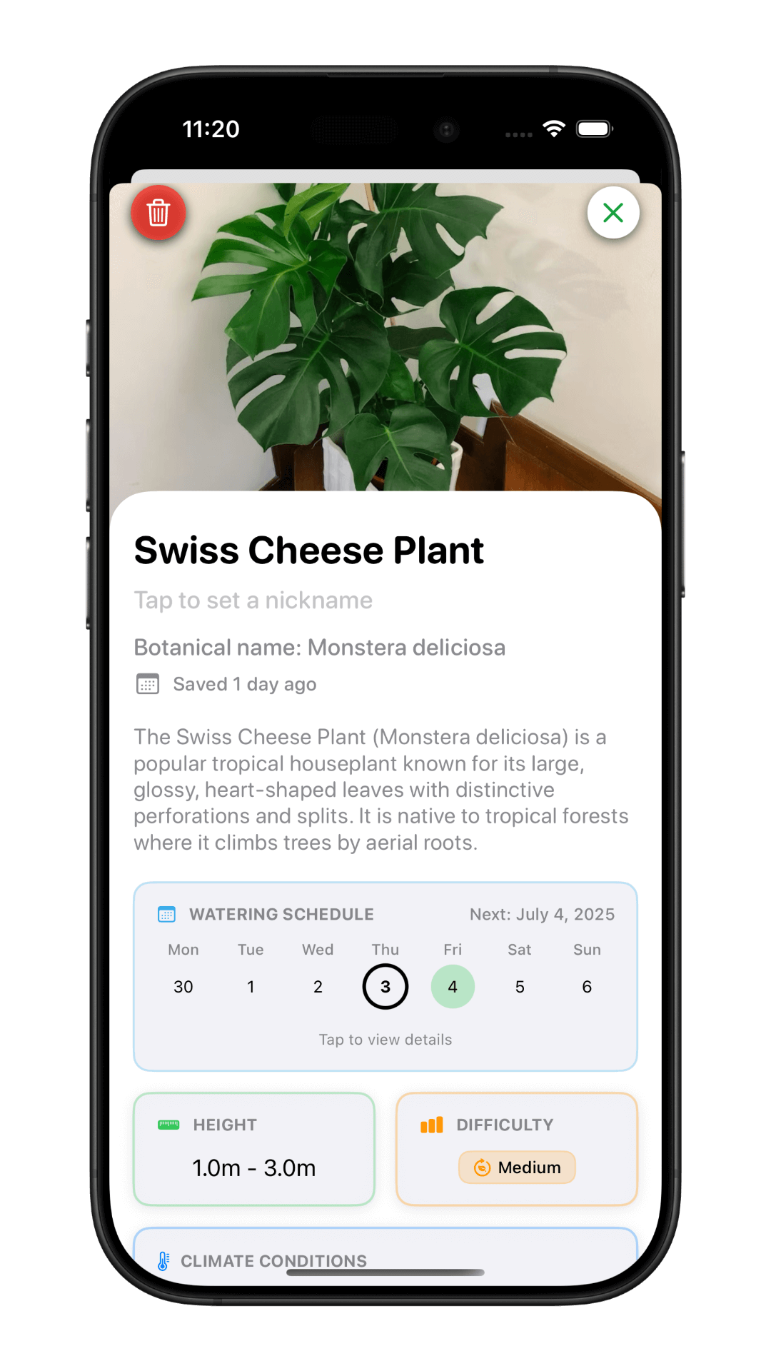 Greenie app interface showing plant identification camera